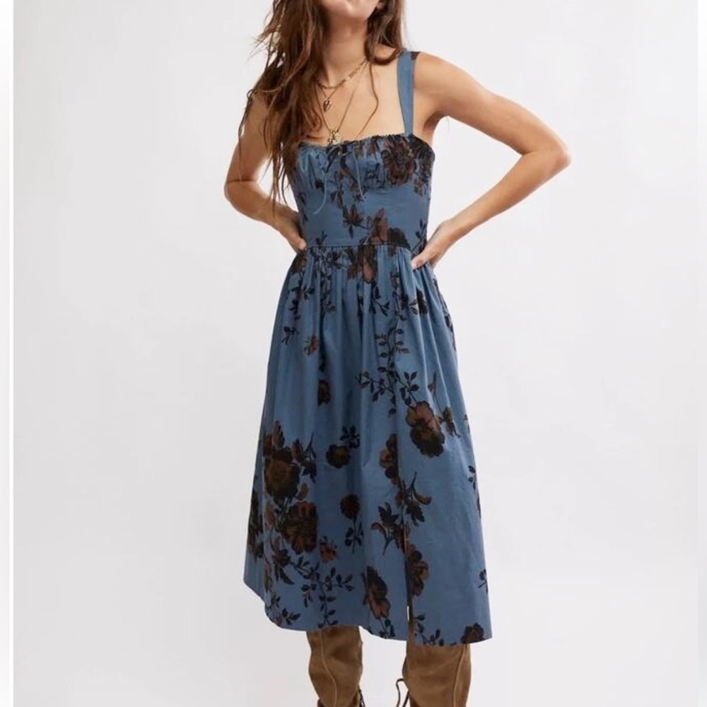 Free People Laters Baby Blue Floral Midi Dress
